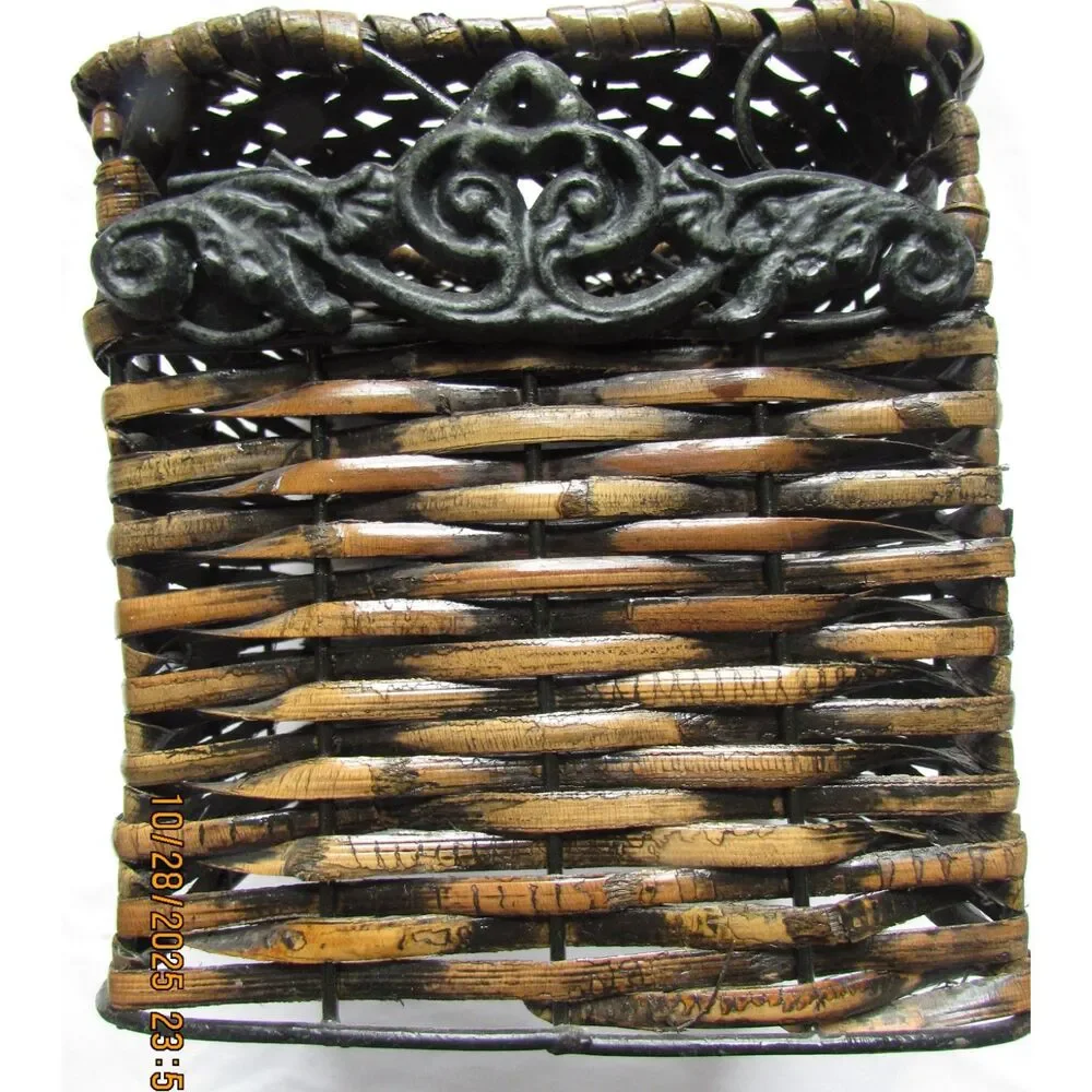 Wicker tissue box holder dark brown metal design
